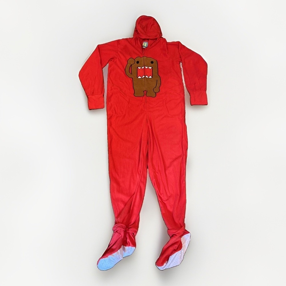 Domo Kun Adult XXL Hooded 1 Piece Pajamas Zip Feet Sleepwear PJs Zip Up 2012 Red